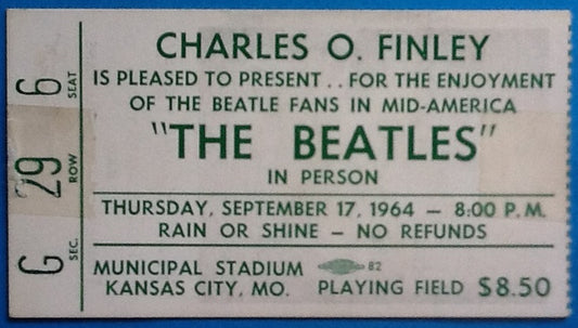 Beatles Original Used Concert Ticket Municipal Stadium Kansas City 1964
