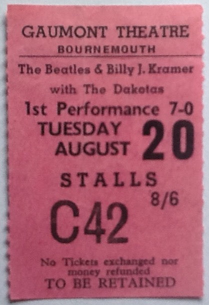 Beatles Original Used Concert Ticket Gaumont Theatre Bournemouth 1963