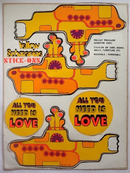 Beatles Yellow Submarine Pop Stickles Stick Ons by DAL 1968