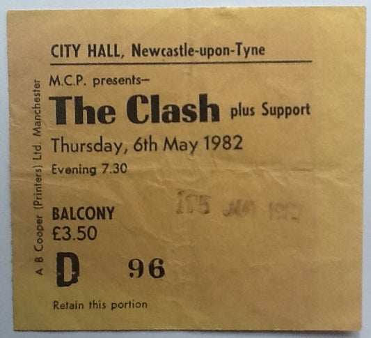 Clash Original Used Concert Ticket City Hall Newcastle 1982