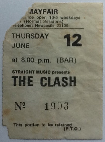 Clash Original Concert Ticket Mayfair Ballroom Newcastle 1980