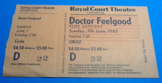 Dr Feelgood Unused Ticket Liverpool 1987
