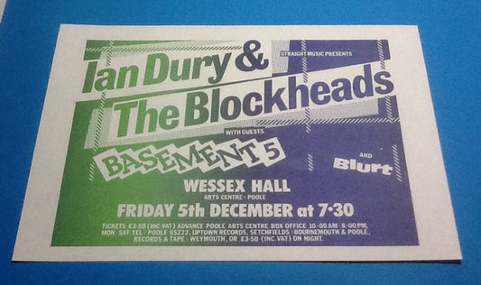Ian Dury & the Blockheads Original Handbill Flyer Wessex Hall Poole 5th Dec 1980