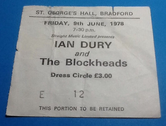 Ian Dury & the Blockheads Ticket Bradford 1978