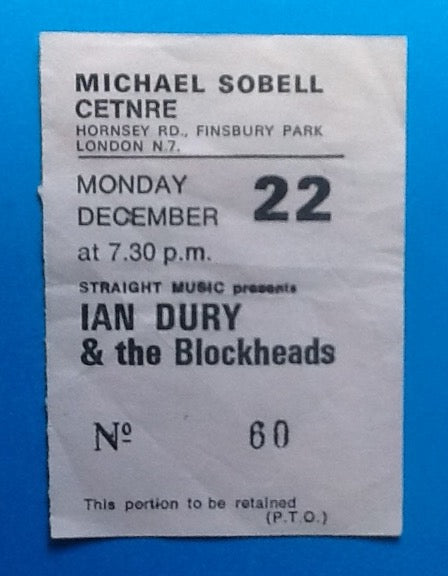 Ian Dury & the Blockheads Used Concert Ticket London 1980