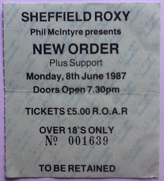 New Order Original Used Concert Ticket Sheffield 1987