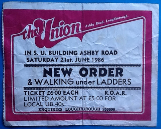 New Order Original Used Concert Ticket Loughborough 1986