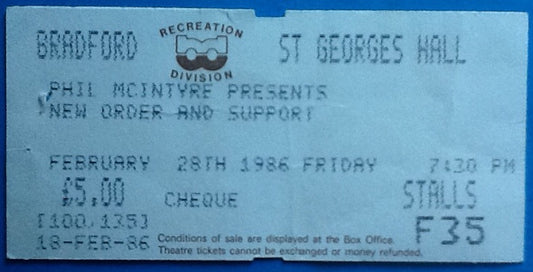 New Order Original Used Concert Ticket Bradford 1986
