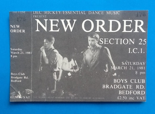 New Order Original Unused Concert Ticket Bedford 1981
