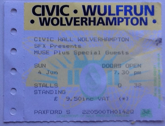 Muse Original Used Concert Ticket Civic Hall Wolverhampton 2000