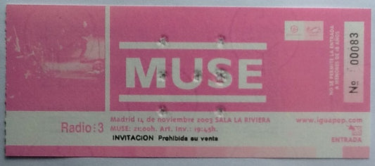 Muse Original Used Concert Ticket Sala La Riviera Madrid 2003