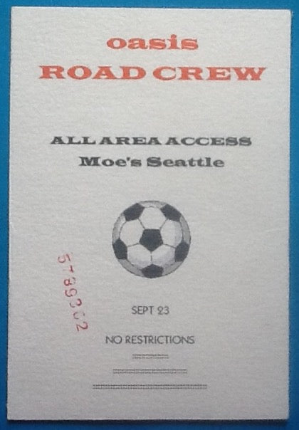 Oasis Original Backstage Concert Pass Ticket Seattle 1994