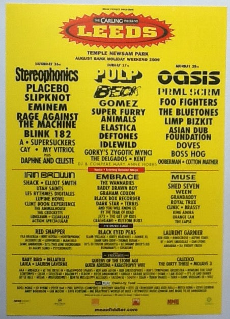 Oasis Muse Stereophonics Original Concert Handbill Flyer Leeds Festival 2000