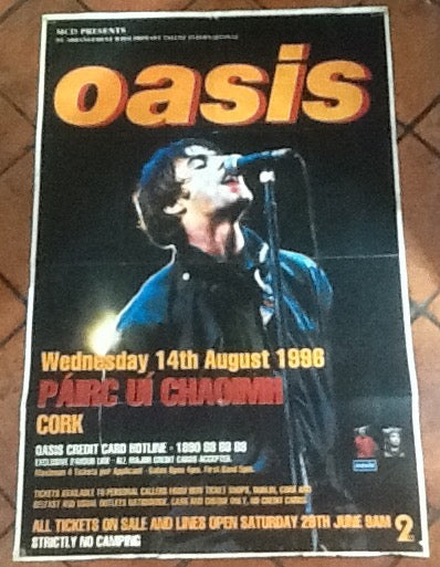 Oasis Large Original Concert Tour Gig Poster Pairc Ui Chaoimh Cork 1996