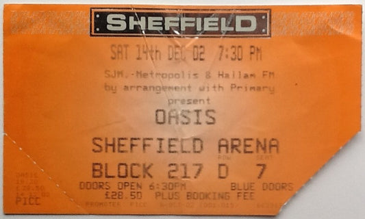 Oasis Original Used Concert Ticket Sheffield Arena 2002