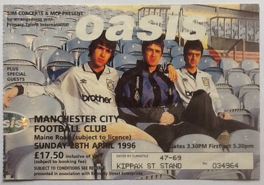 Oasis Original Used Concert Ticket Manchester City Football Club 28th April 1996