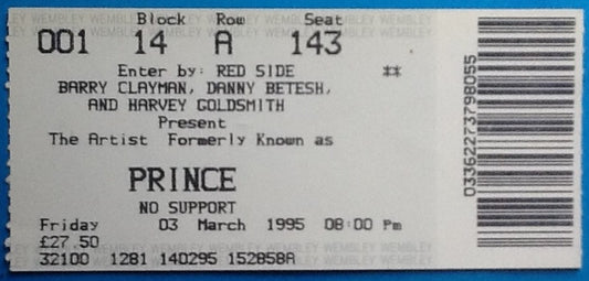 Prince Original Used Concert Ticket Wembley London 3 March 1995
