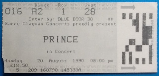 Prince Original Used Concert Ticket Wembley London 20 August 1990