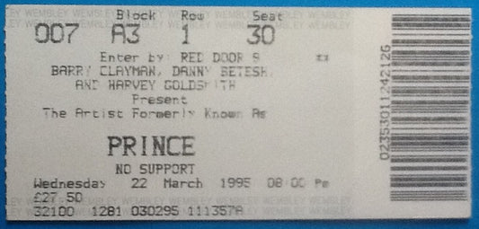 Prince Original Used Concert Ticket Wembley London 1995