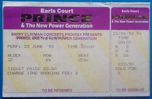 Prince Original Unused Concert Ticket Earls Court London 23rd June 1992