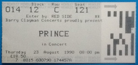 Prince Original Used Concert Ticket Wembley London 23 August 1990