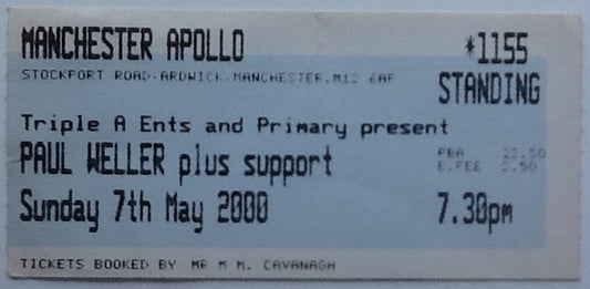 Paul Weller Original Used Concert Ticket Apollo Theatre Manchester 2000