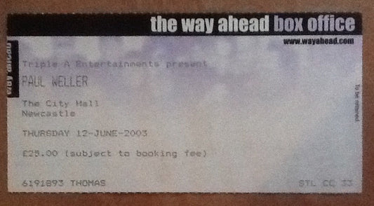 Paul Weller Concert Ticket Newcastle 2003