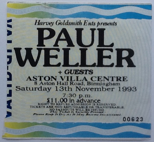 Paul Weller Original Used Concert Ticket Aston Villa Centre Birmingham 1993