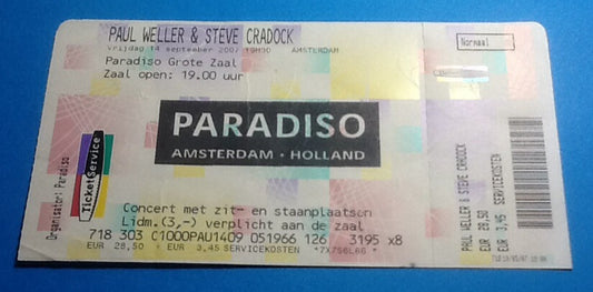 Paul Weller Unused Ticket Amsterdam 2007