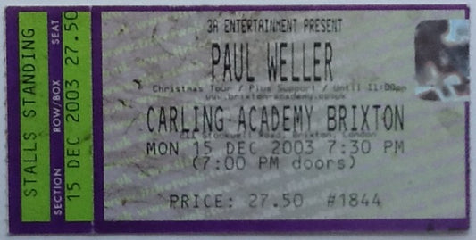 Paul Weller Original Used Concert Ticket Carling Academy Brixton London 15th Dec 2003