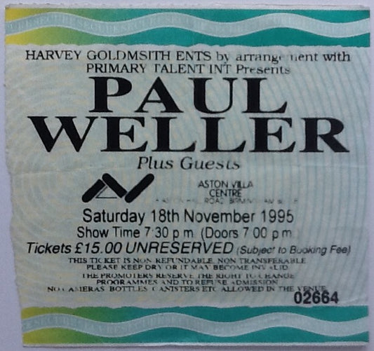 Paul Weller Original Used Concert Ticket Aston Villa Centre Birmingham 1995
