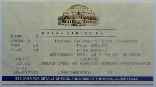Paul Weller Original Used Concert Ticket Royal Albert Hall London 1994