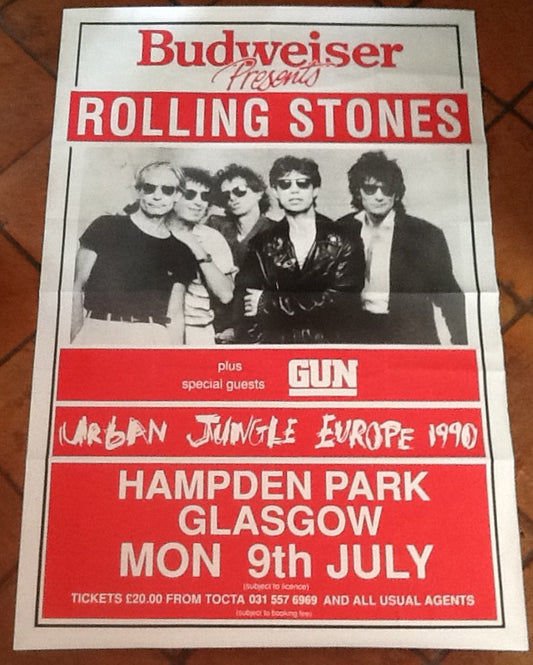 Rolling Stones Original Large Concert Tour Gig Poster Hamden Park Glasgow 1990