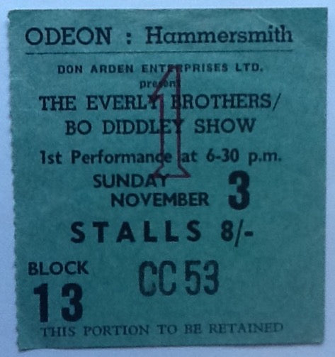 Rolling Stones Original Early Concert Ticket Hammersmith Odeon London 1963
