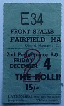 Rolling Stones Original Used Concert Ticket Fairfield Hall Croydon 1964