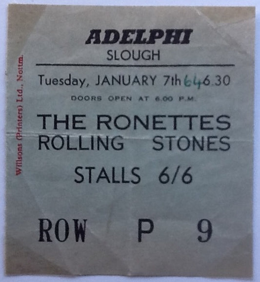 Rolling Stones Original Used Concert Ticket Adelphi Theatre Slough 1964