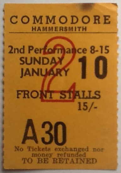 Rolling Stones Original Used Concert Ticket Commodore Theatre London 1965