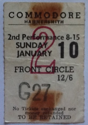 Rolling Stones Original Used Concert Ticket Commodore Theatre London 1965