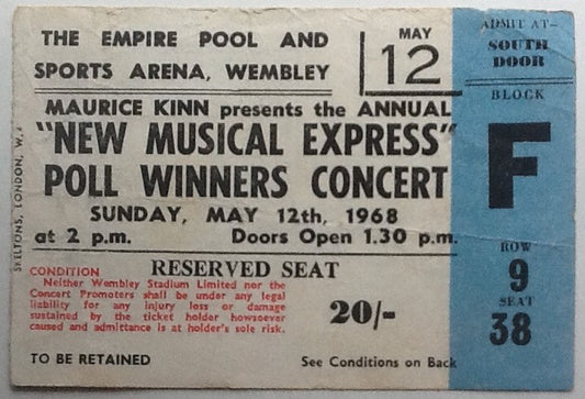 Rolling Stones Original Used Concert Ticket Wembley Arena  London 1968