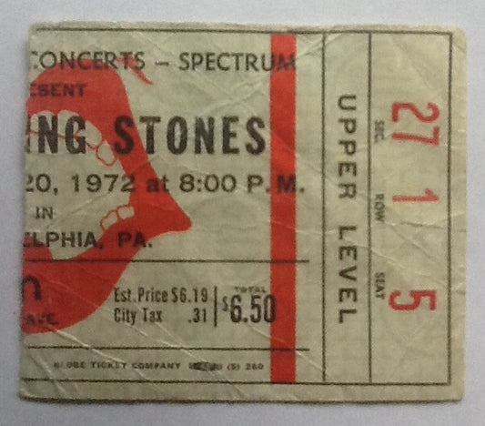 Rolling Stones Concert Ticket Philadelphia 1972