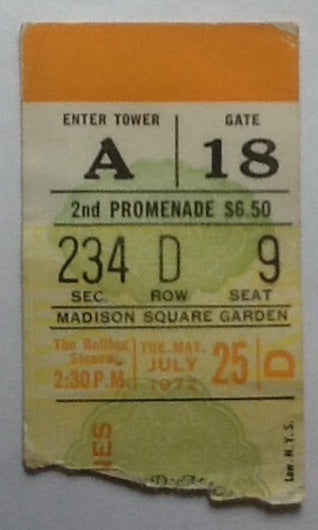 Rolling Stones Concert Ticket New York 1972