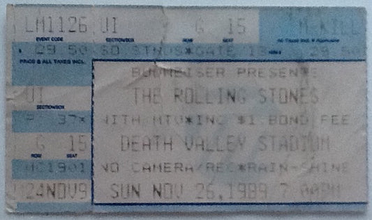 Rolling Stones Original Used Concert Ticket Death Valley Stadium South Carolina 1989