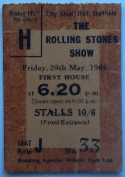 Rolling Stones Original Used Concert Ticket City Hall Sheffield 1964