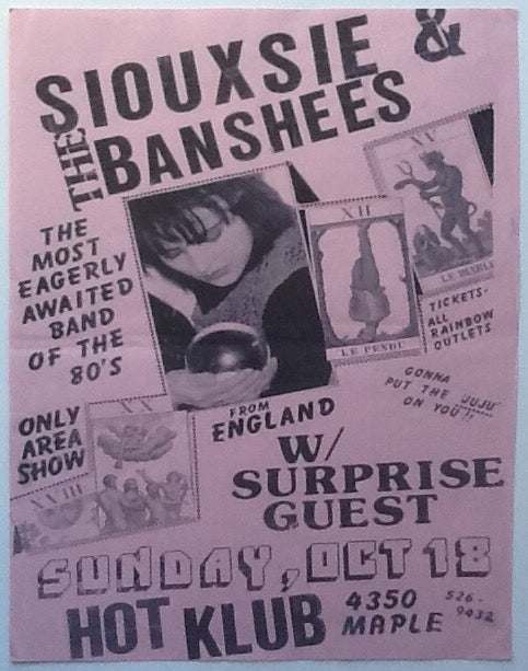 Siouxsie & the Banshees Original Concert Handbill Flyer Hot Klub Dallas 1981
