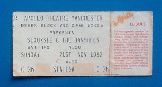 Siouxsie & the Banshees Original Concert Ticket Manchester 1982