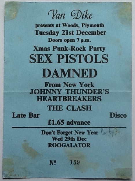 Sex Pistols Clash Original Large Concert Ticket Woods Plymouth 1976