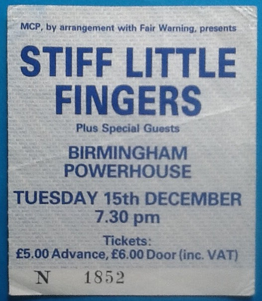 Stiff Little Fingers Original Used Concert Ticket Birmingham 1987