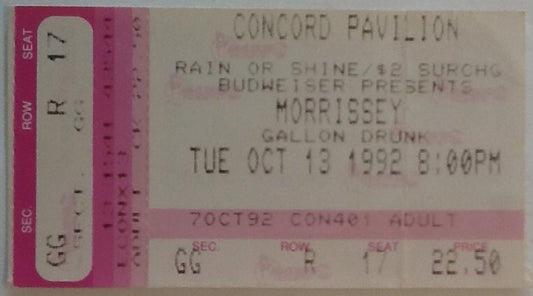 Smiths Morrissey Original Used Concert Ticket Concord Pavilion 13th Oct 1992