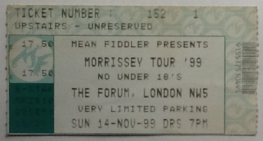 Smiths Morrissey Original Used Concert Ticket The Forum London 14th Nov 1999