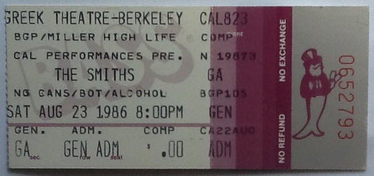 Smiths Original Used Concert Ticket Greek Theatre Berkeley 1986